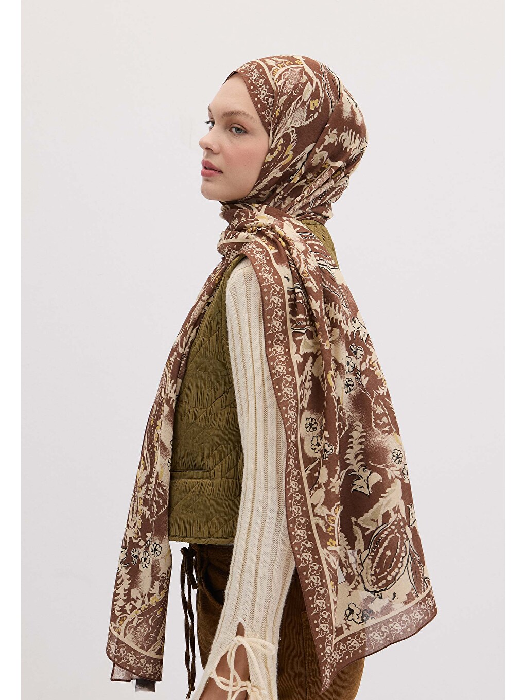 Sarı Floral Paısley Desen Şal Sahra