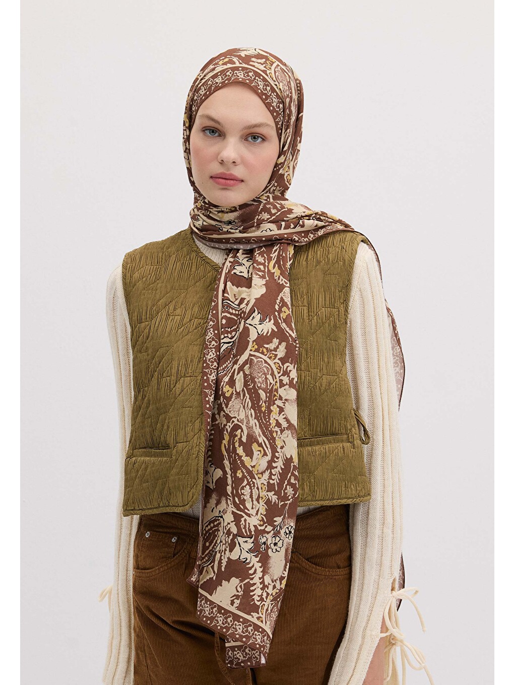 Sarı Floral Paısley Desen Şal Sahra-1