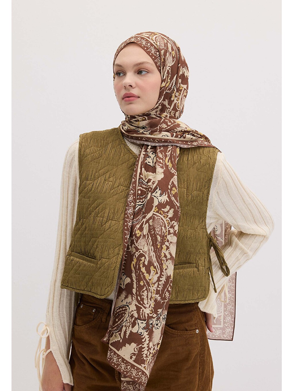 Sarı Floral Paısley Desen Şal Sahra-2