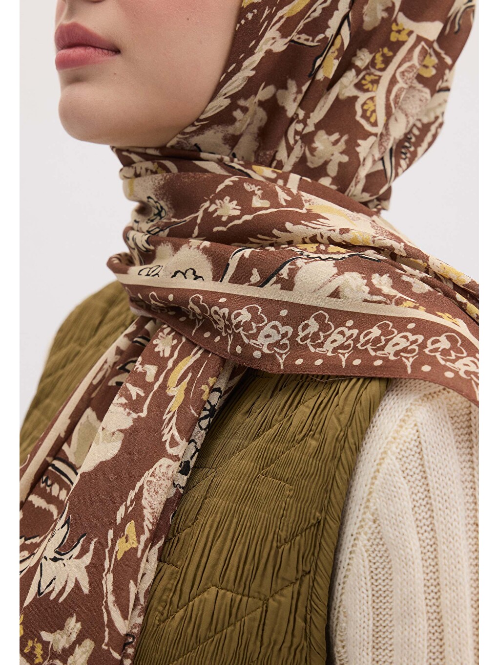 Sarı Floral Paısley Desen Şal Sahra-3