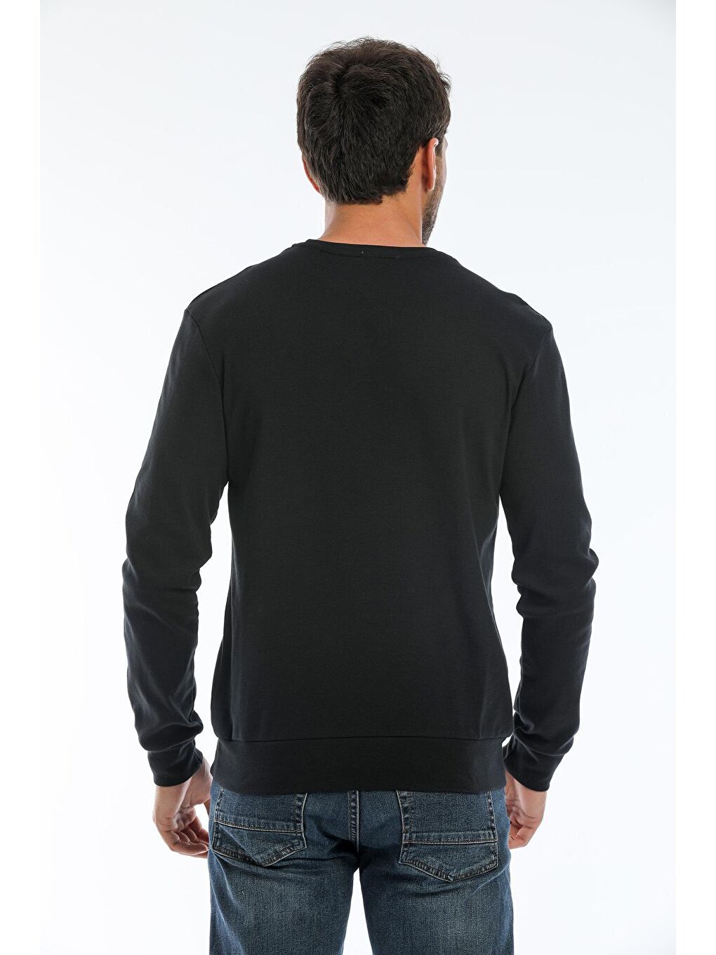Siyah Erkek Bisiklet Yaka Slim fit Air Baskılı İnce Sweatshirt SPR22sw101-4