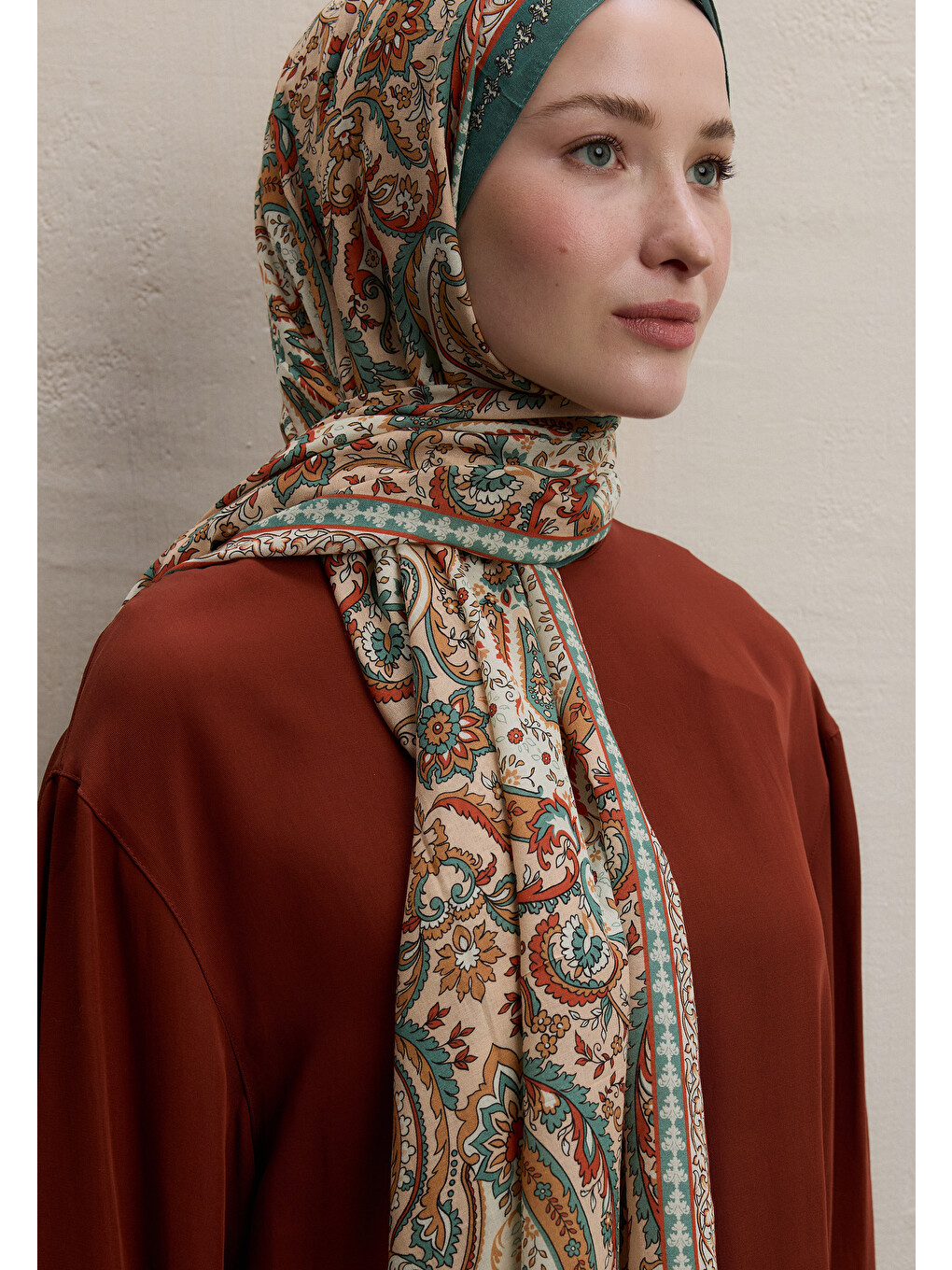 Pembe Elegant Desen Şal Somon-1
