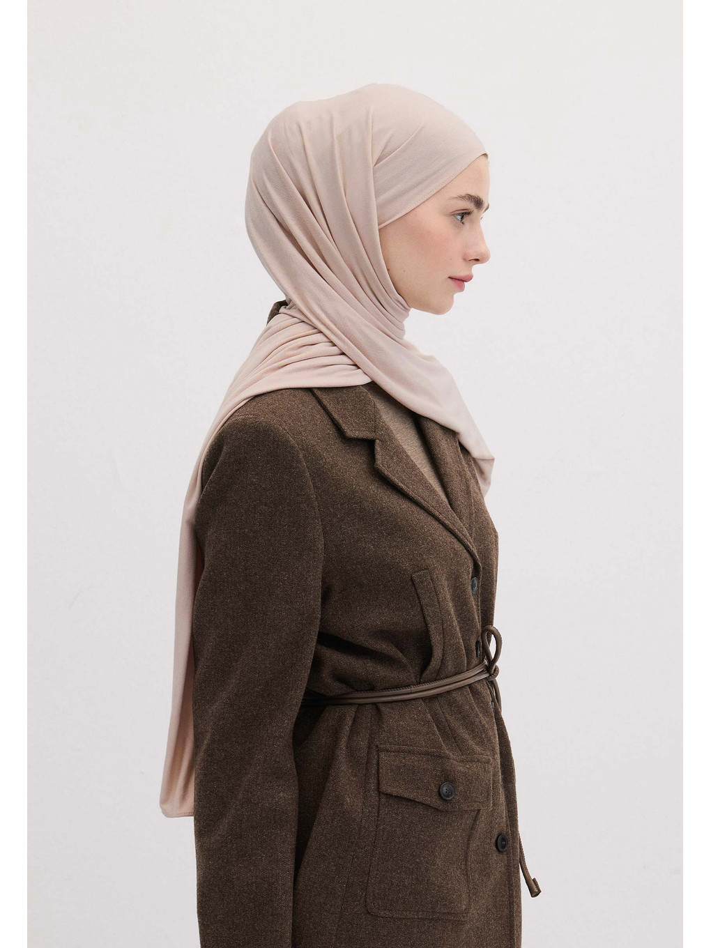 Pembe Bambu Penye Şal Pudra-1