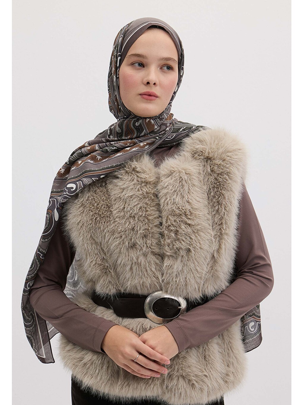 Bej Vıntage Paısley Desen Şal Vizon-7