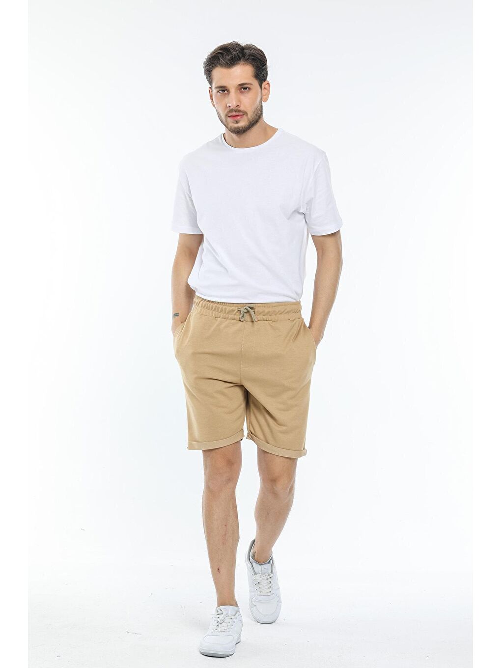 Bej Erkek Slim Fit Duble Paça Şort SPR21Y51