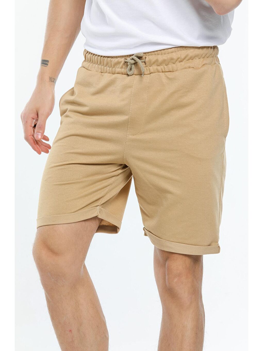 Bej Erkek Slim Fit Duble Paça Şort SPR21Y51-1