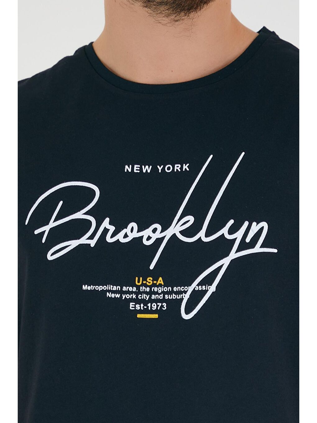 Süperlife Siyah Erkek Bisiklet Yaka Regular Fit Brooklyn Baskılı Tişört SPR22TS115 - 4