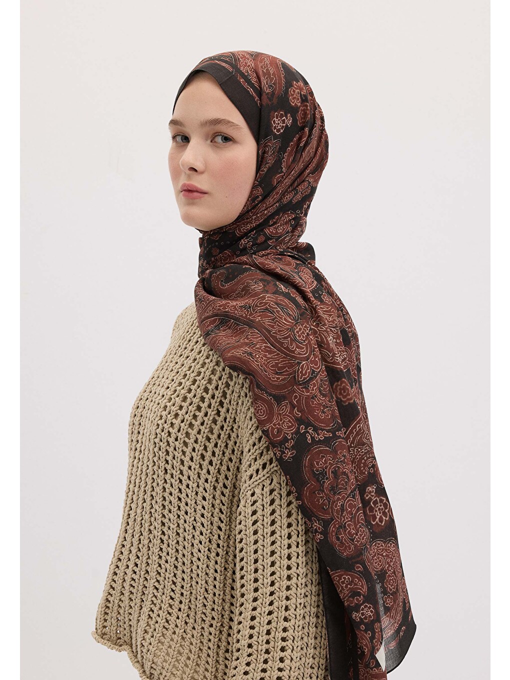 Kahverengi Freda Desen Şal Kızıl Kahve-3