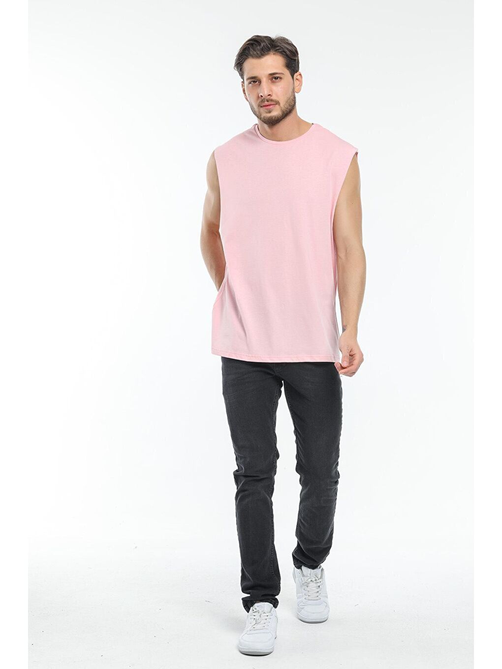 Süperlife Pembe Erkek Bisiklet Yaka Oversize Fit Tişort SPR21Y03