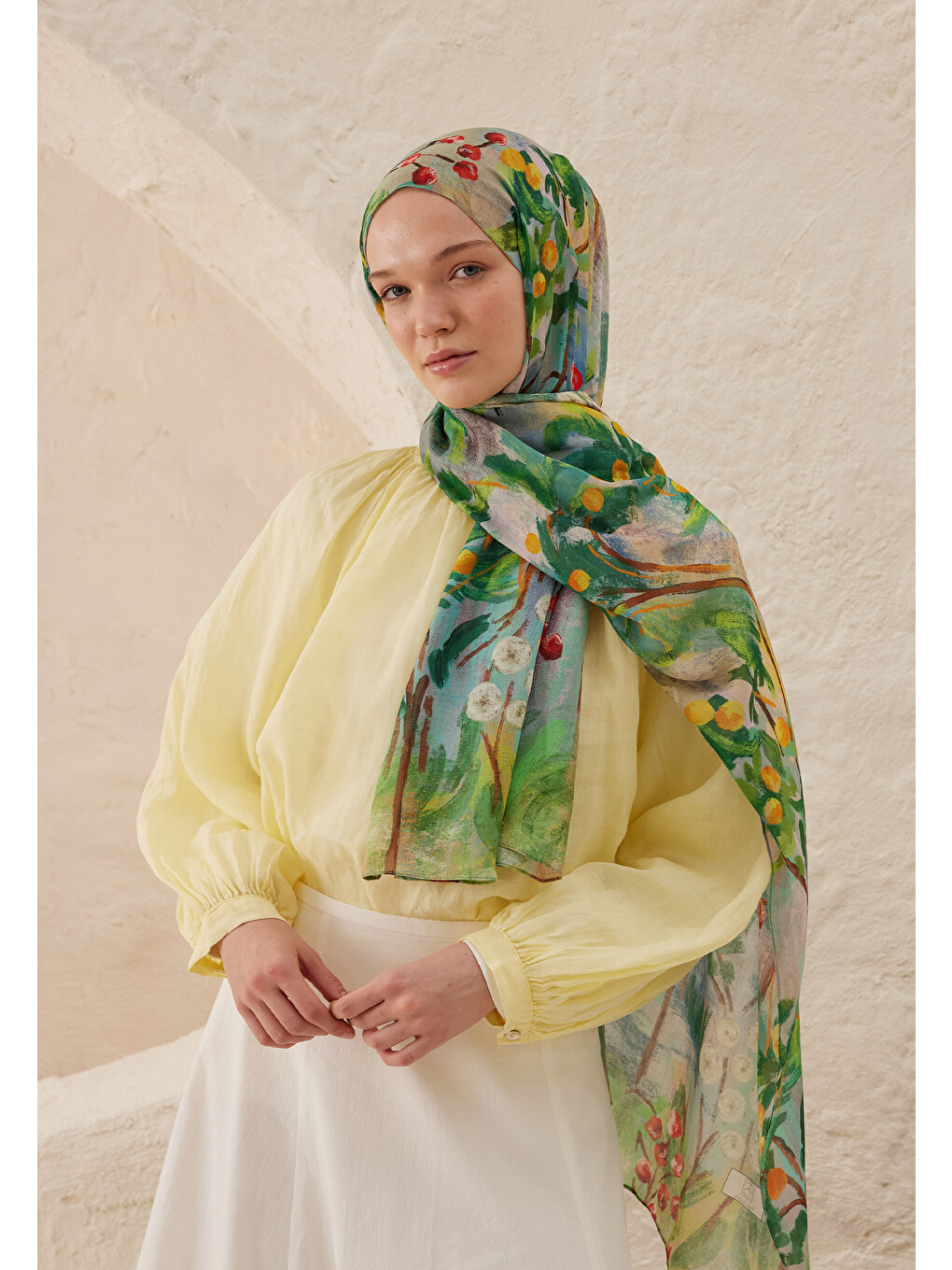 Yeşil Amelia Desen Rami Şal Orman-3