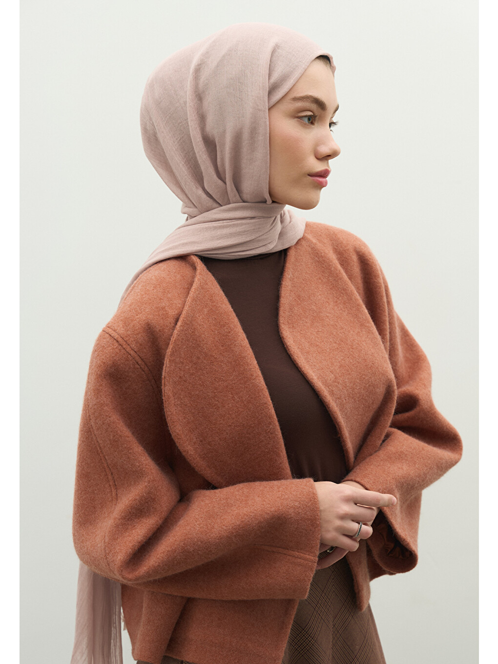 Pembe Kaşmir Dokulu Şal Pudra
