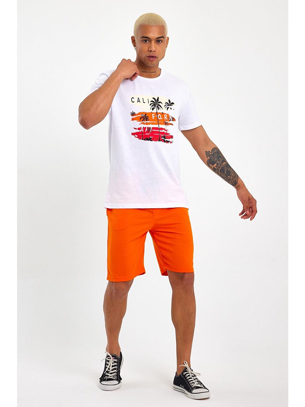 Beyaz Erkek Bisiklet Yaka Regular Fit Baskılı Tişort SPR23ts302