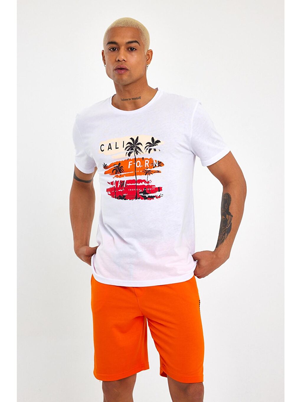 Beyaz Erkek Bisiklet Yaka Regular Fit Baskılı Tişort SPR23ts302-1