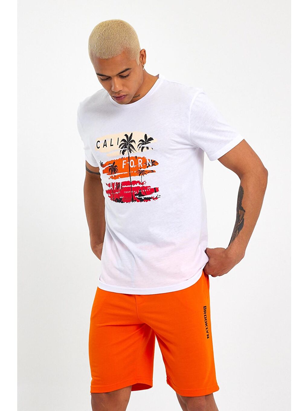 Beyaz Erkek Bisiklet Yaka Regular Fit Baskılı Tişort SPR23ts302-3