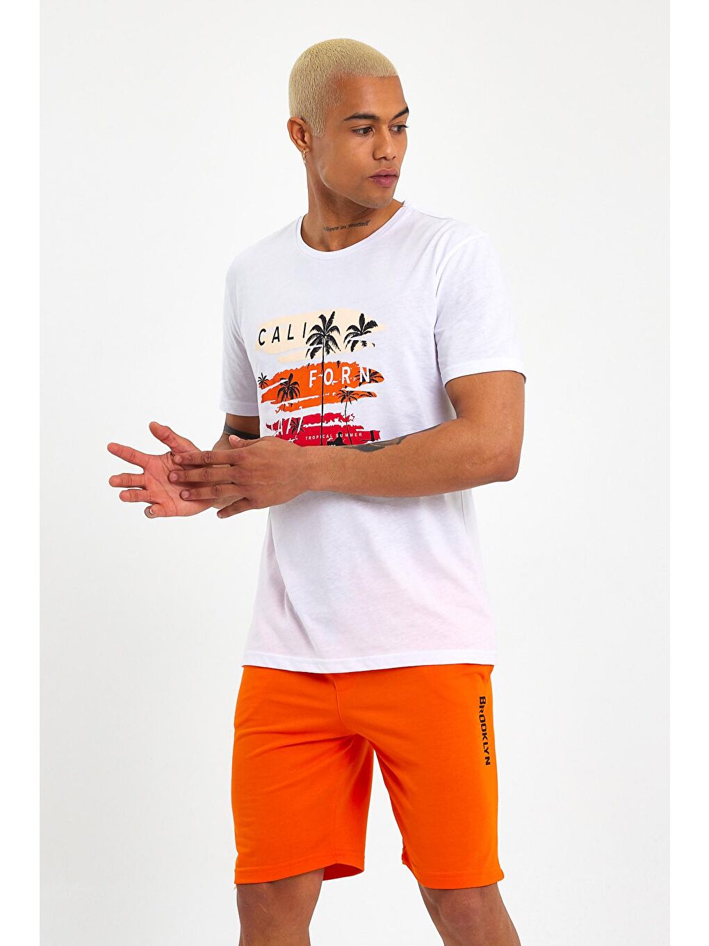 Beyaz Erkek Bisiklet Yaka Regular Fit Baskılı Tişort SPR23ts302-4