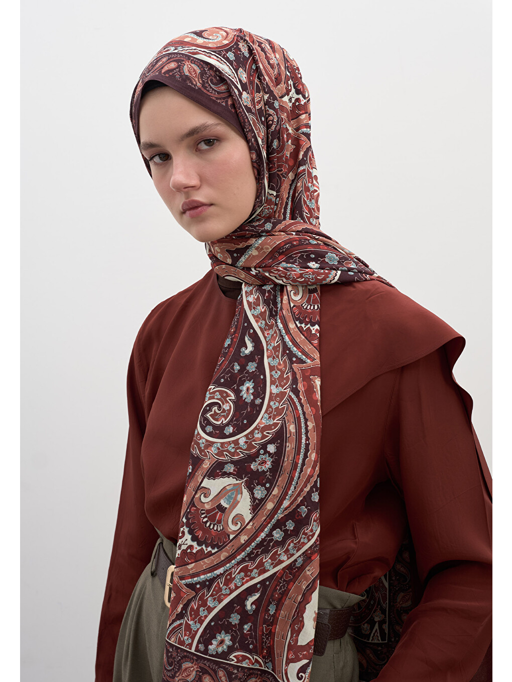 Kahverengi Panthea Desen Şal Kiremit-4