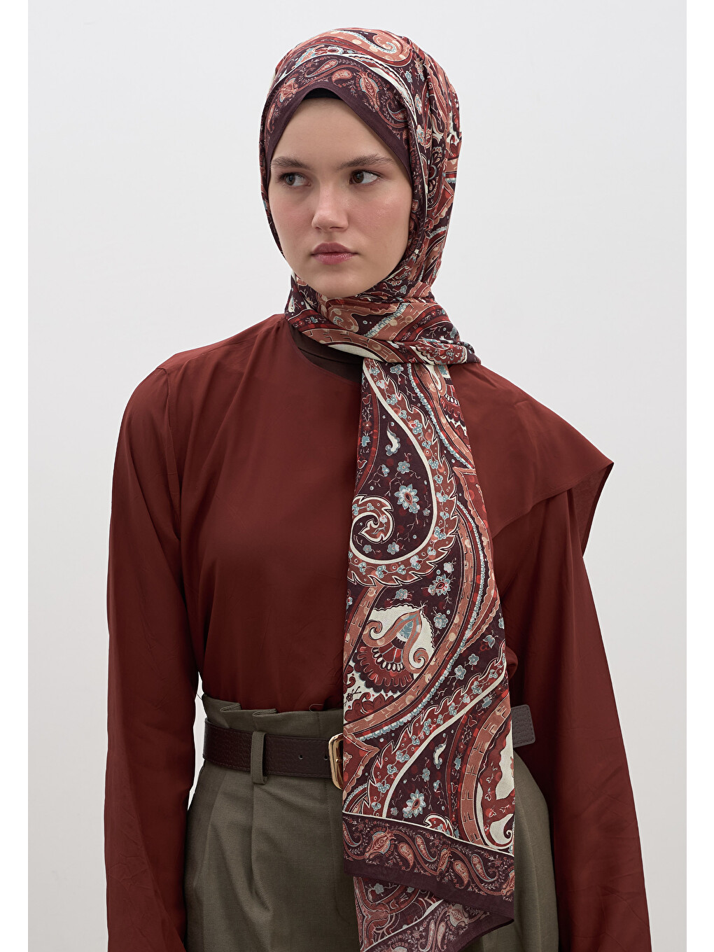 Kahverengi Panthea Desen Şal Kiremit-1