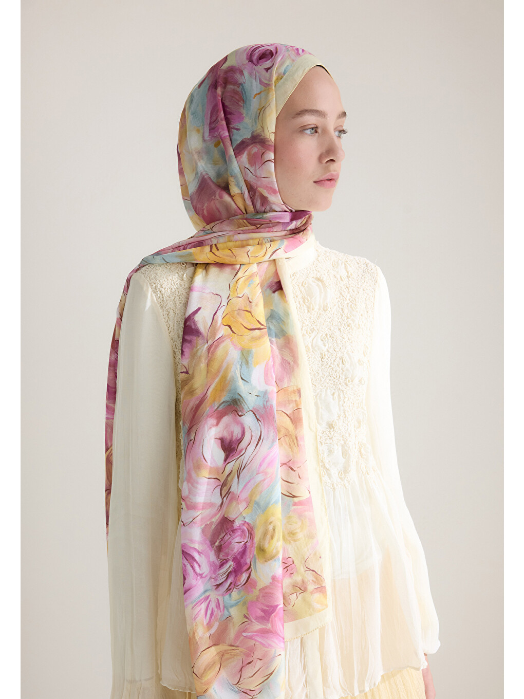 Rose Garden Floş Viskon Şal Pastel Sarı-3