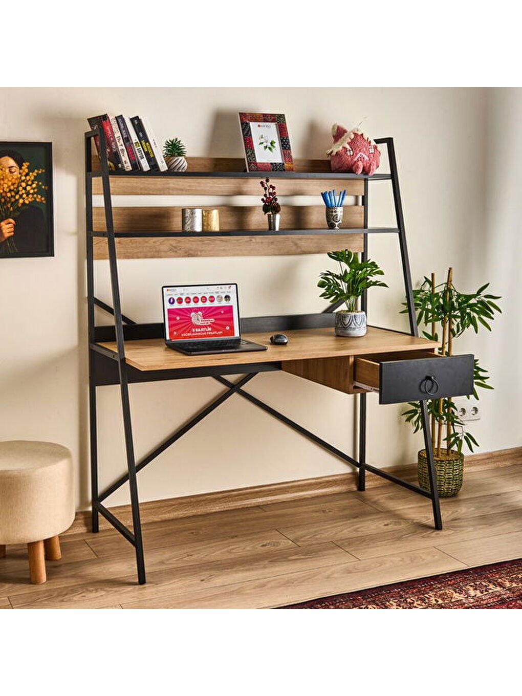 Kahverengi Samba Çalışma Masası - Sepet / Siyah-1