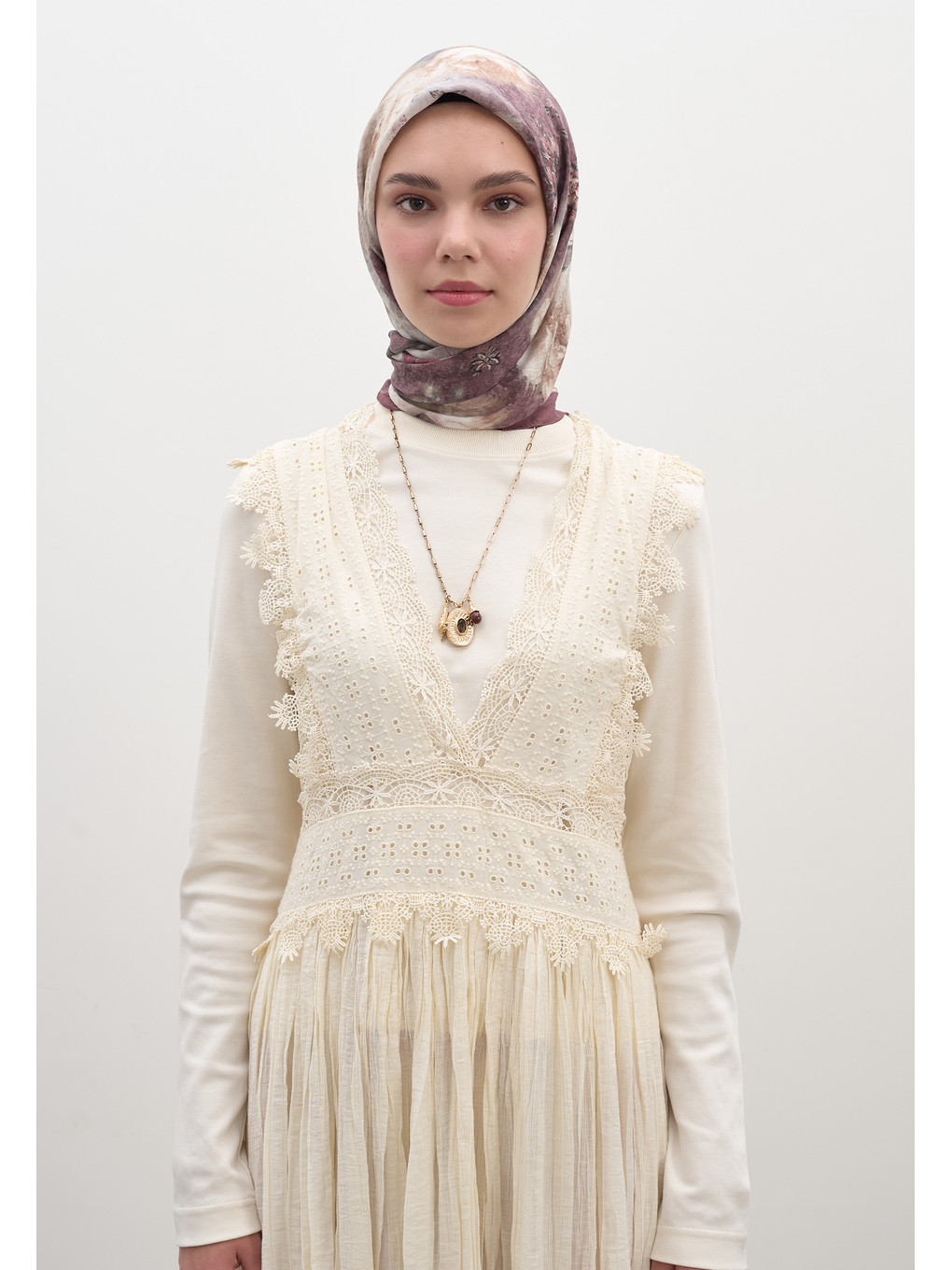 Pembe Vıntage Rose Desen Pamuklu Viskon Eşarp Gülkurusu-1