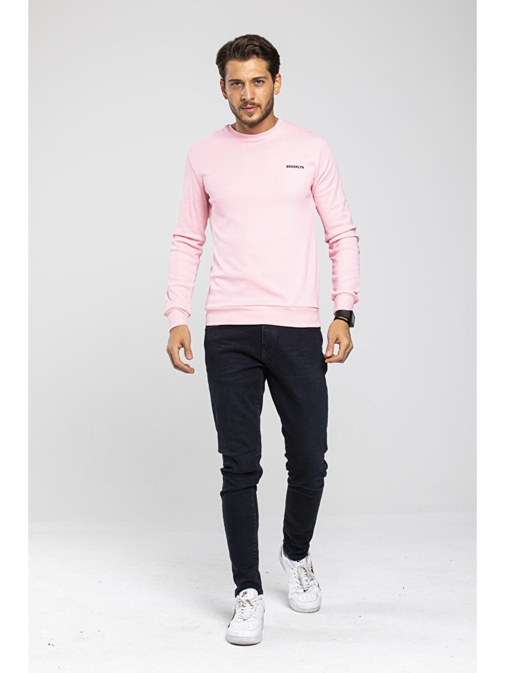 Süperlife Pembe Bisiklet Yaka Uzun Kollu Dar Kalıp İnce Erkek Sweatshirt SPR2019K18 - 2