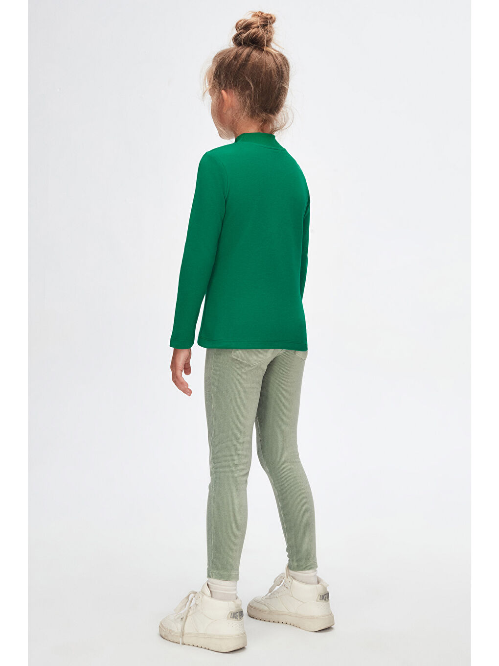 Yeşil Kız Çocuk Yarım Balıkçı Uzun Kol Tişört-3