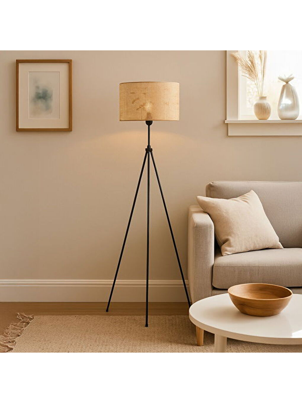 Marla Tripod Lambader - Kahverengi Başlık / Siyah Ayak - 180 cm