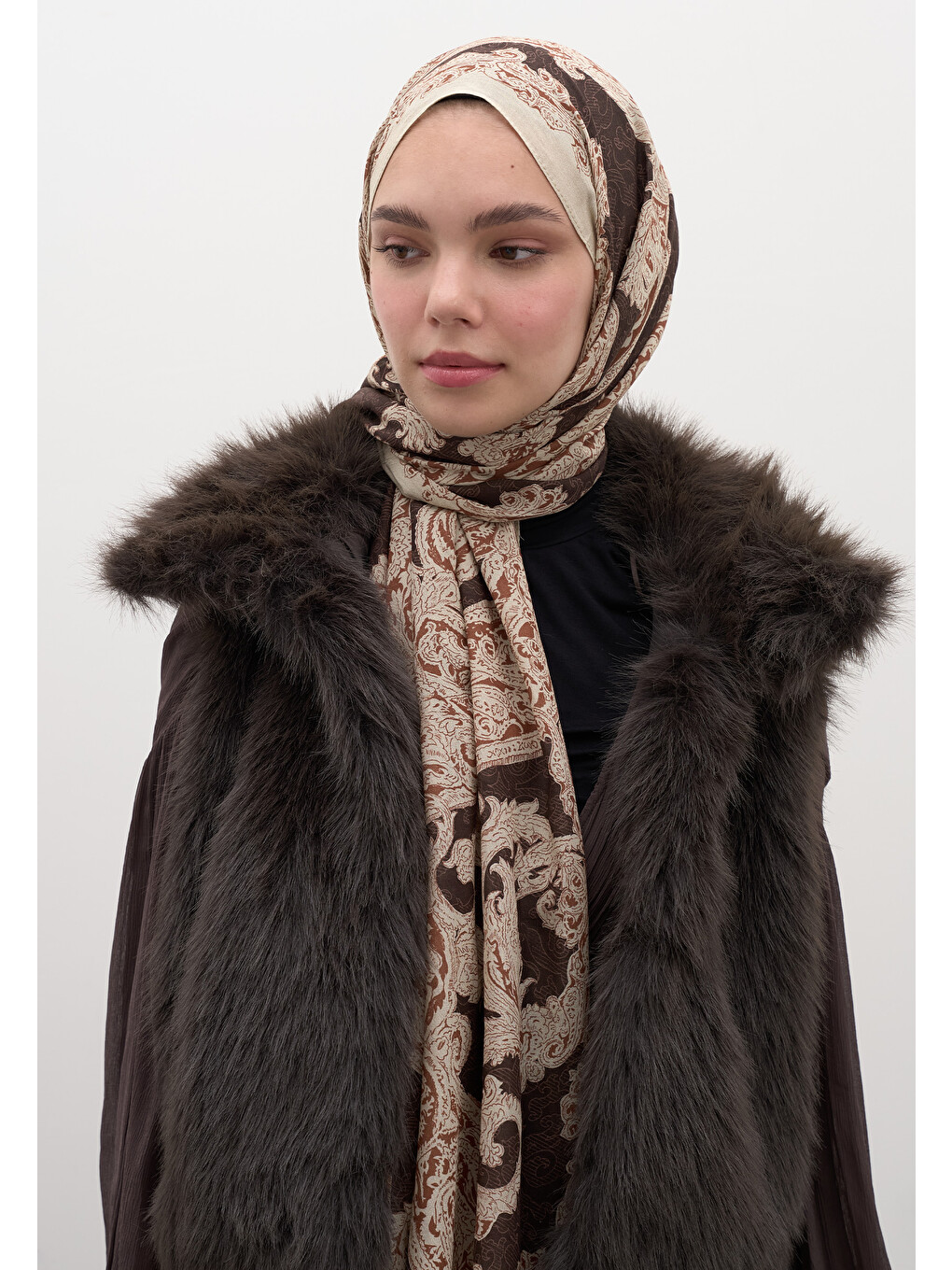 Kahverengi Wıld Paısley Desen Şal Sıcak Kahve-3
