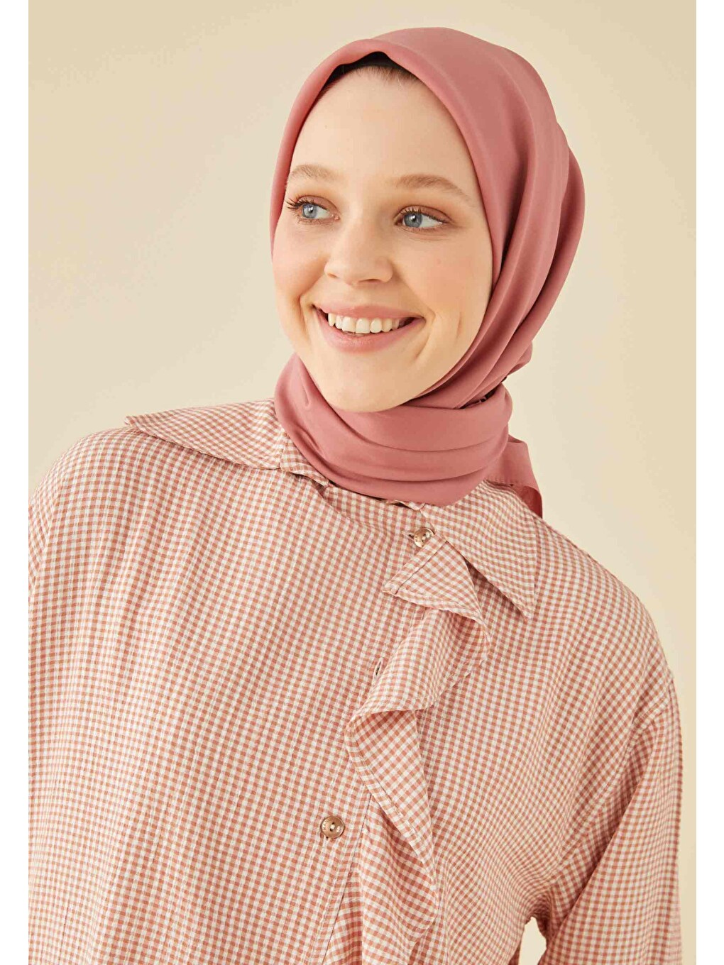 Pembe Pamuk İpek Eşarp Gül Kurusu