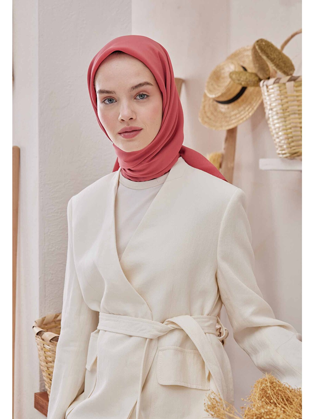 Pembe Pamuk İpek Eşarp Rose