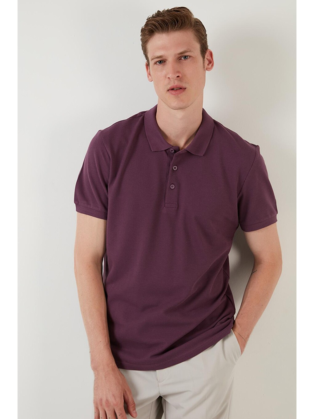 Mor % 100 Pamuk Düğmeli Regular Fit Polo Tişört 5902127-1