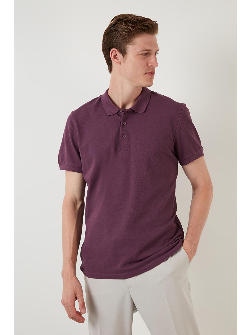 Mor % 100 Pamuk Düğmeli Regular Fit Polo Tişört 5902127-2
