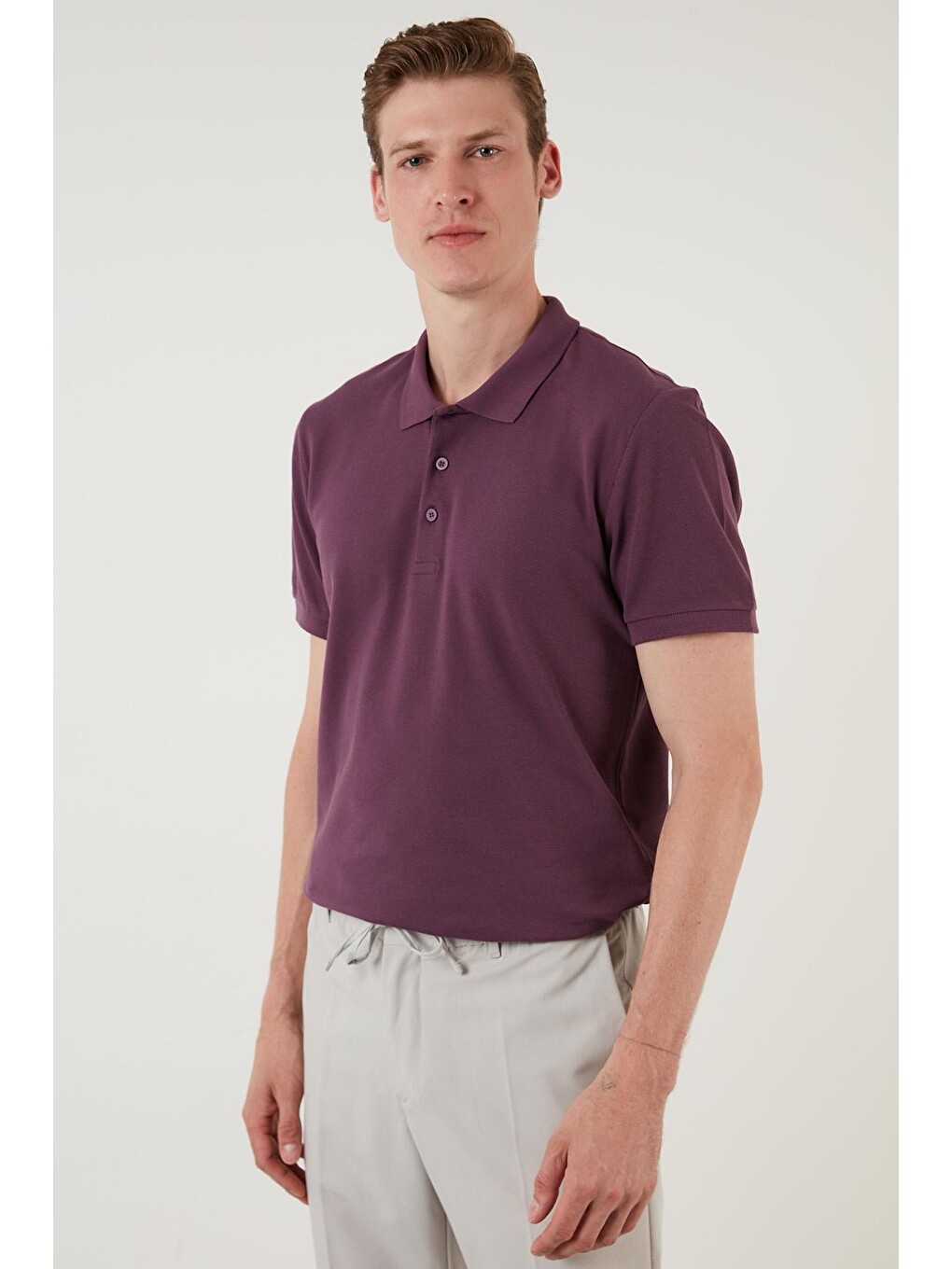 Mor % 100 Pamuk Düğmeli Regular Fit Polo Tişört 5902127-3