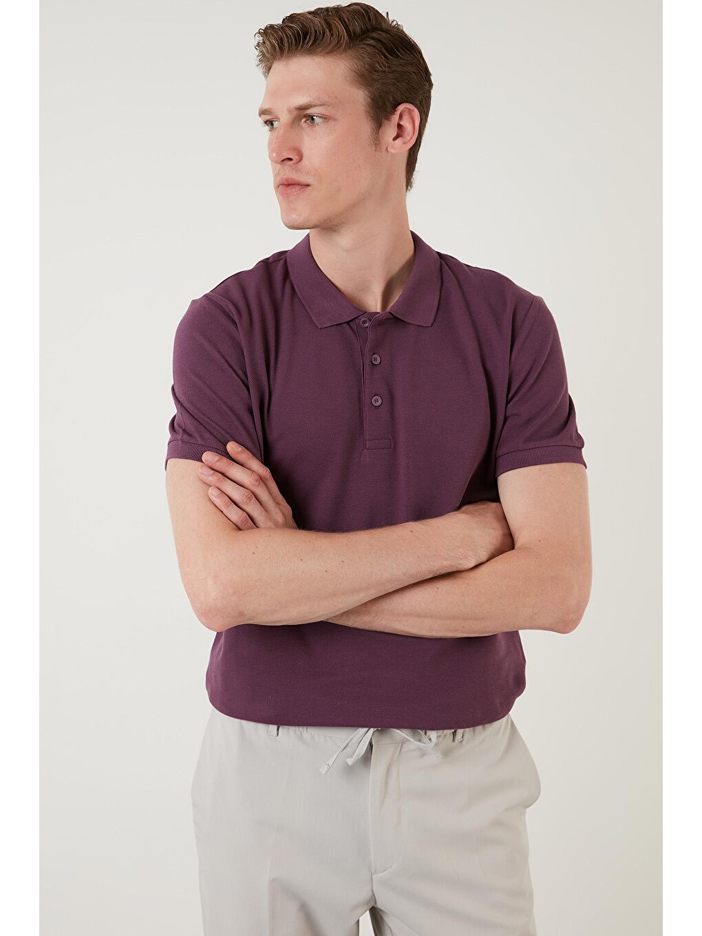 Mor % 100 Pamuk Düğmeli Regular Fit Polo Tişört 5902127-6