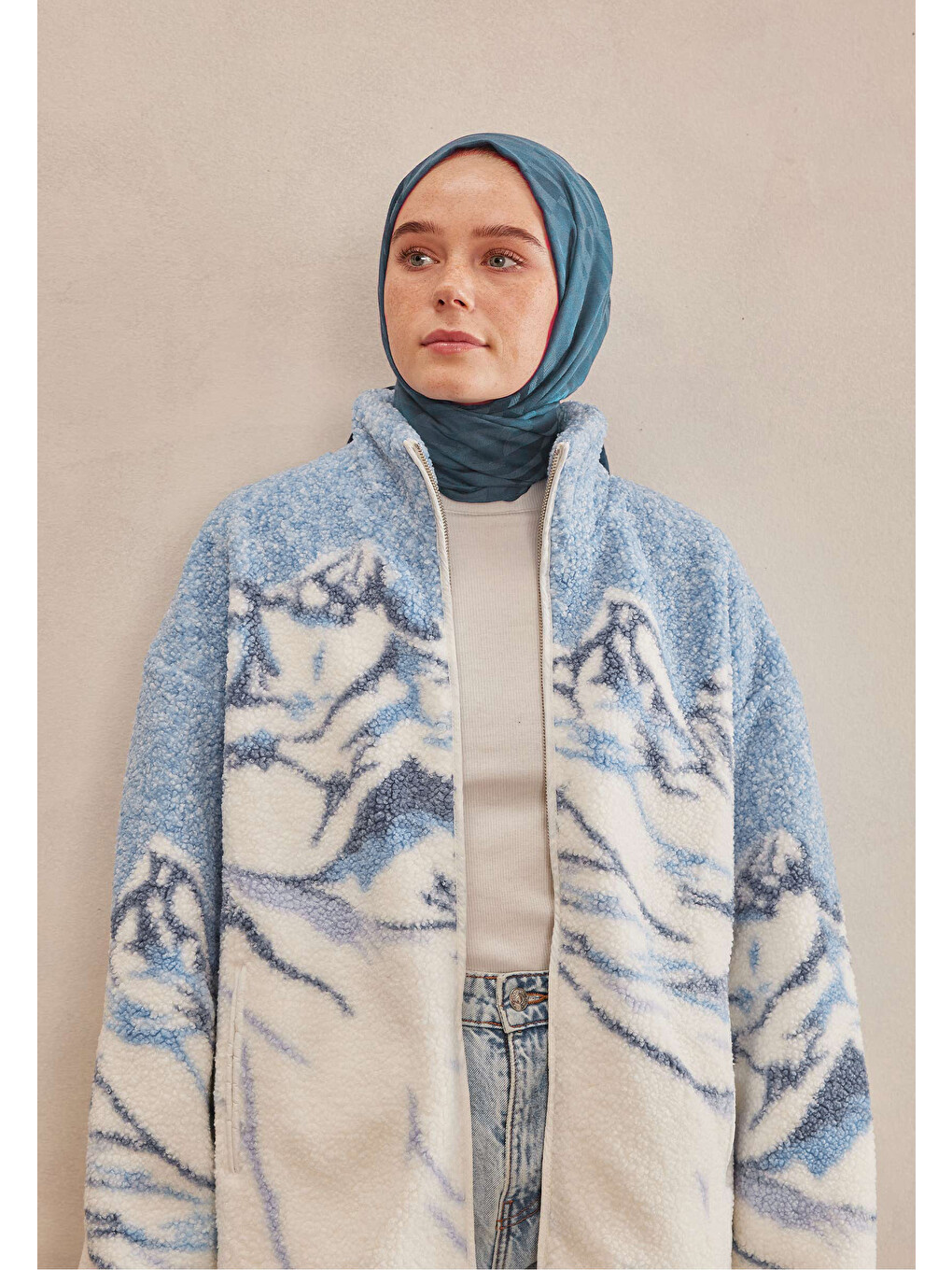 Dublın Jakarlı Şal Koyu Mavi-1