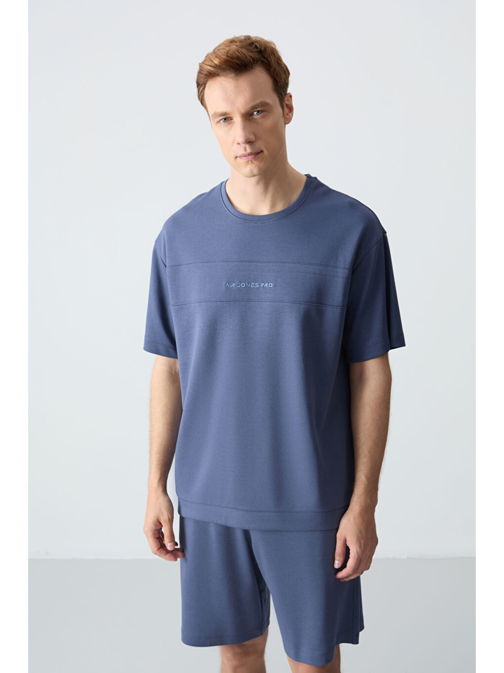 Petrol Pamuklu Kalın Yumuşak Dokulu Oversize Fit Basic Erkek Şort Takım - 85257-1
