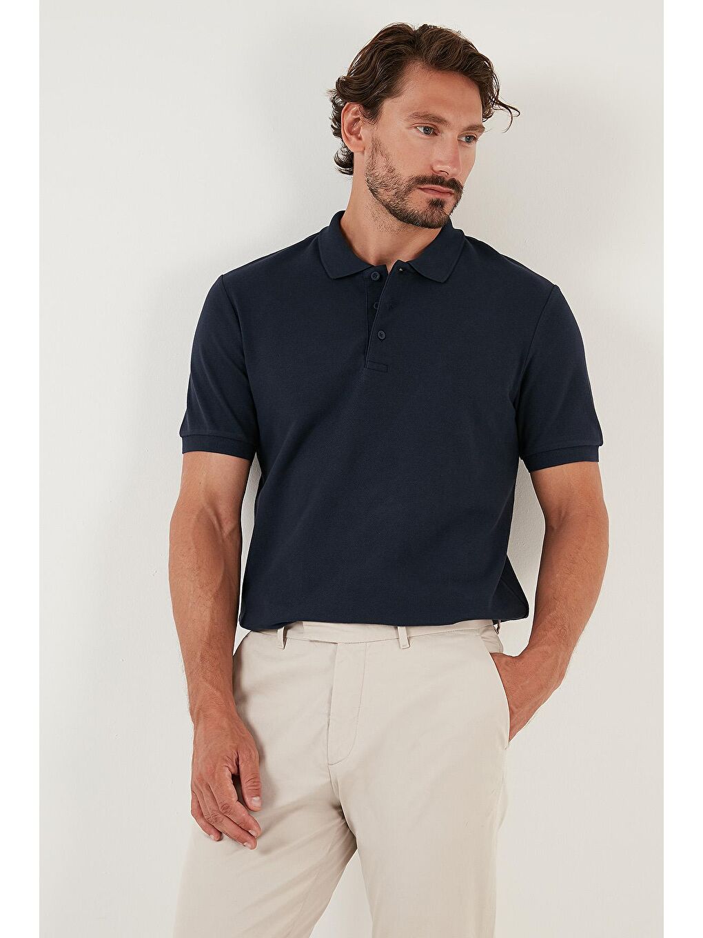 Lacivert % 100 Pamuk Düğmeli Regular Fit Polo T Shirt 5902127-2