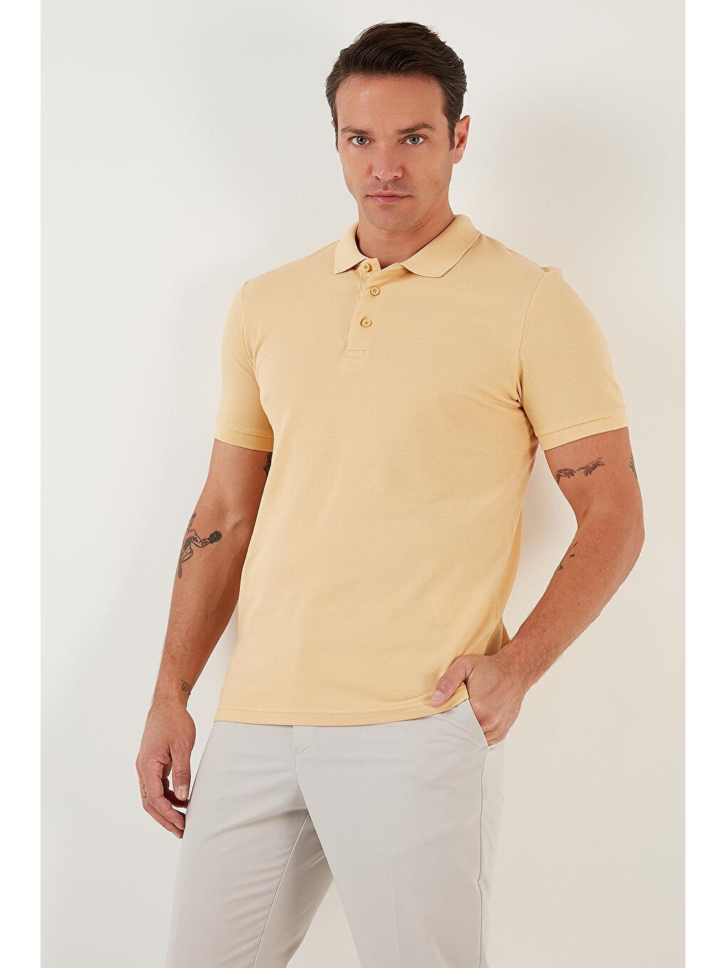 Sarı %100 Pamuk Düğmeli Regular Fit Polo Tişört 5902127-2