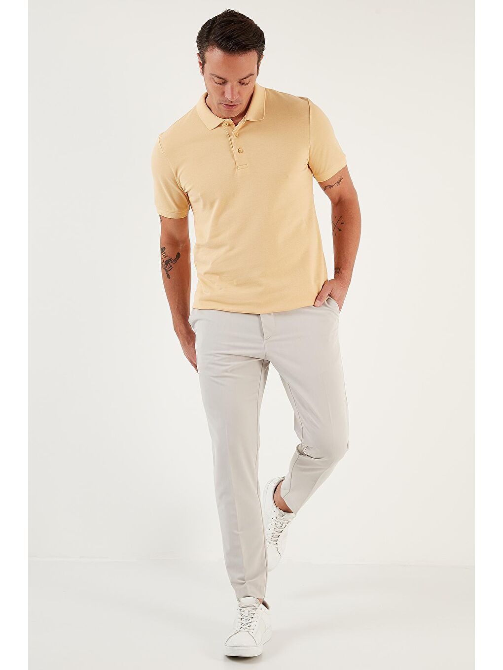 Sarı %100 Pamuk Düğmeli Regular Fit Polo Tişört 5902127-3