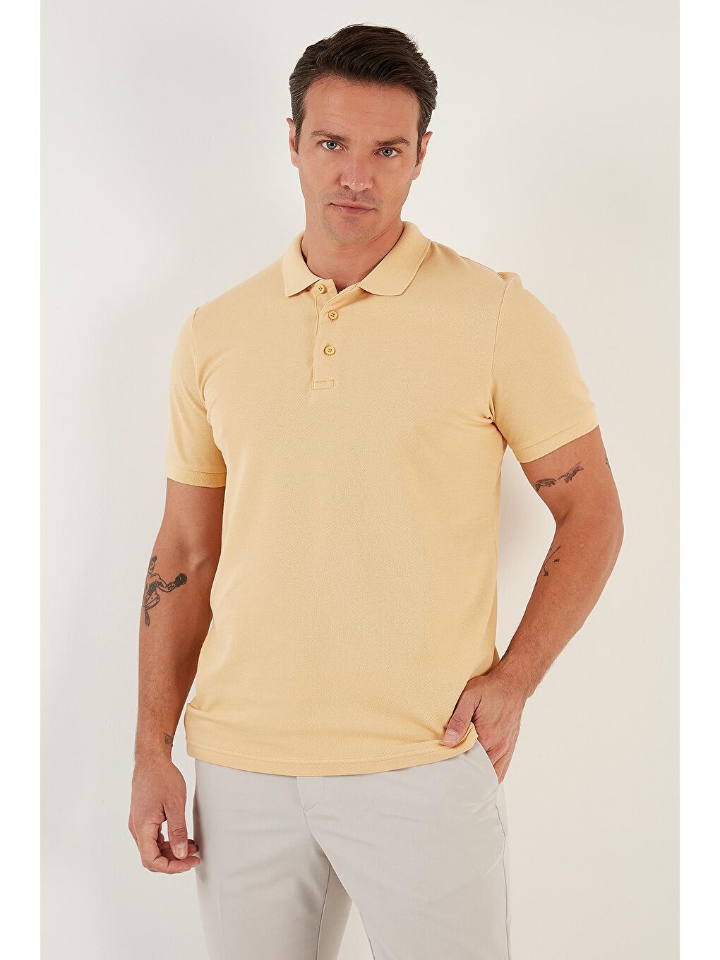 Sarı %100 Pamuk Düğmeli Regular Fit Polo Tişört 5902127-5