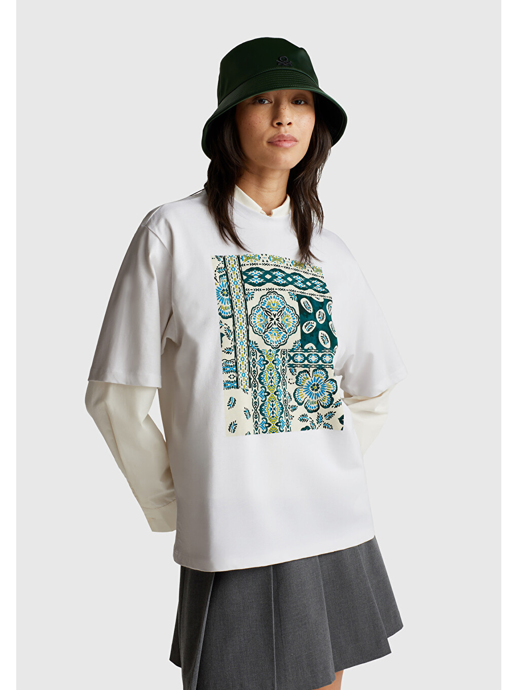 Kadın Beyaz Pamuk Karışımlı Baskılı T-shirt
