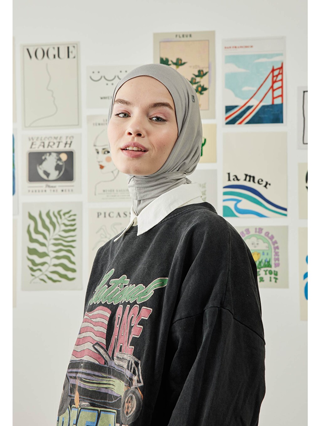 Gri Athletic Hijab Gümüş-2