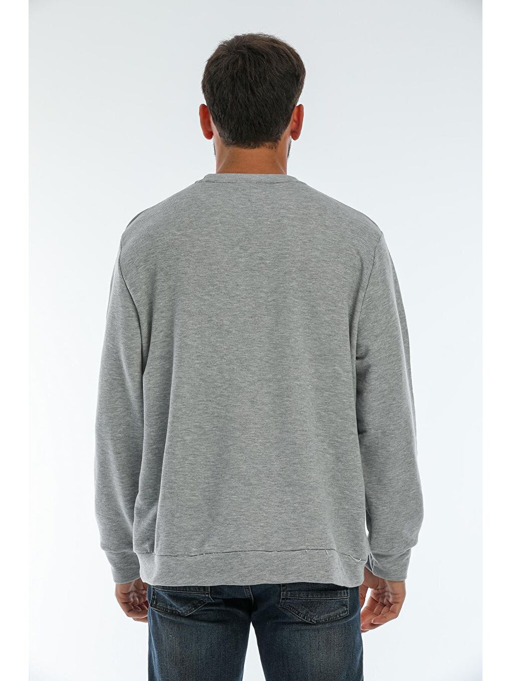 Gri Erkek Bisiklet Yaka Regular Fit Brooklyn Baskılı İnce Sweatshirt SPR22SW132-1