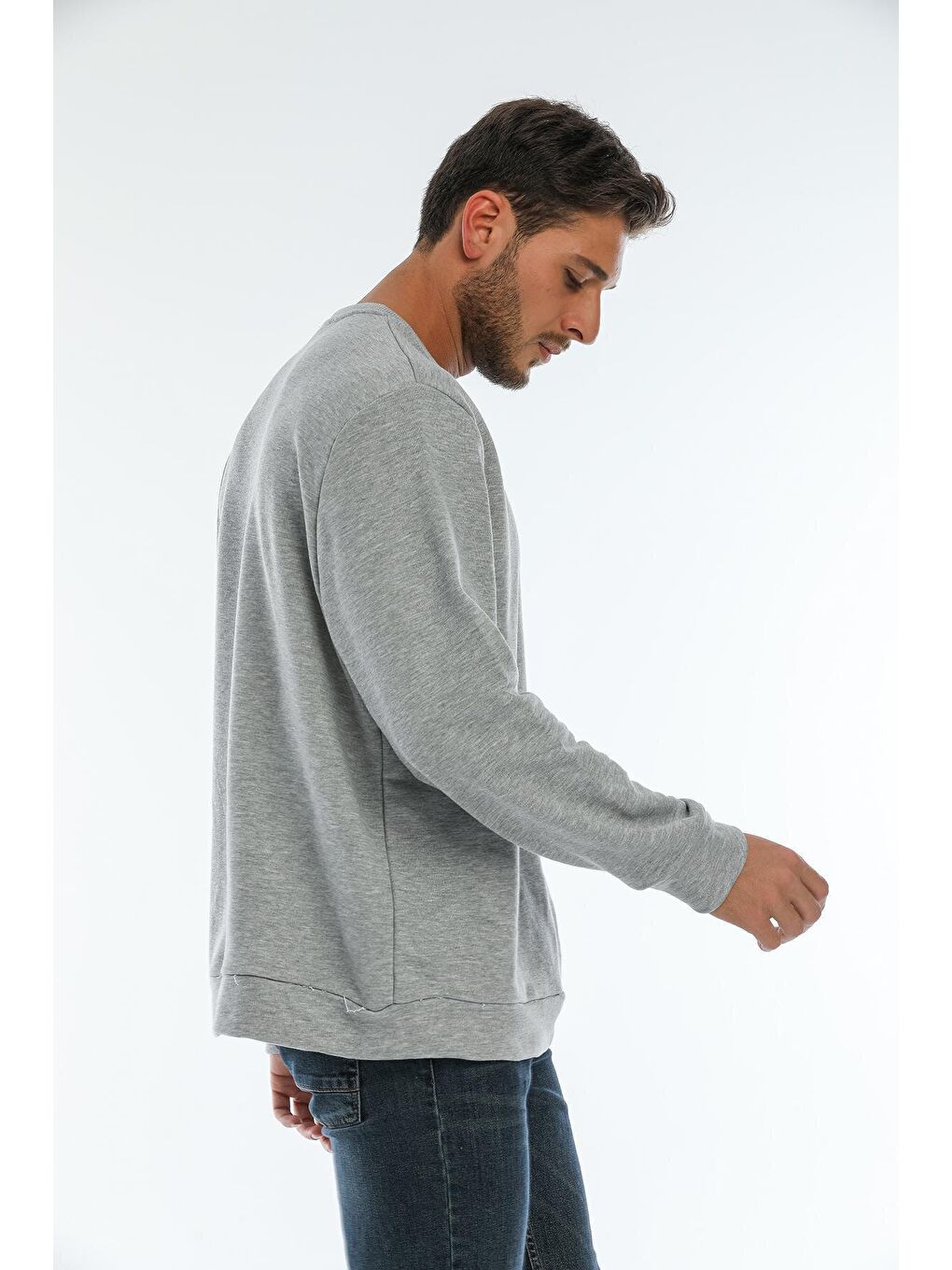 Gri Erkek Bisiklet Yaka Regular Fit Brooklyn Baskılı İnce Sweatshirt SPR22SW132-3