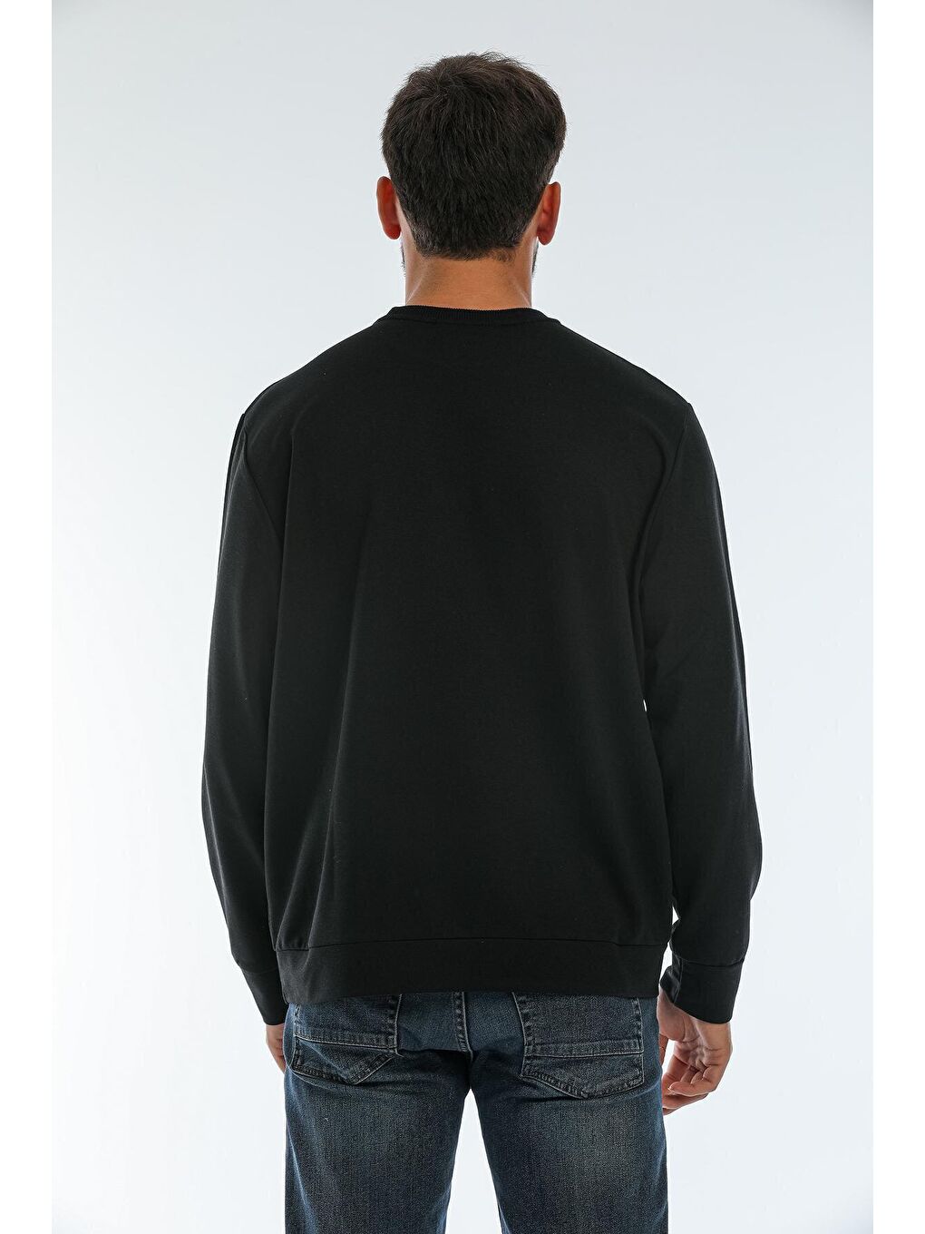 Siyah Erkek Bisiklet Yaka Regular Fit Brooklyn Baskılı İnce Sweatshirt SPR22SW132-4