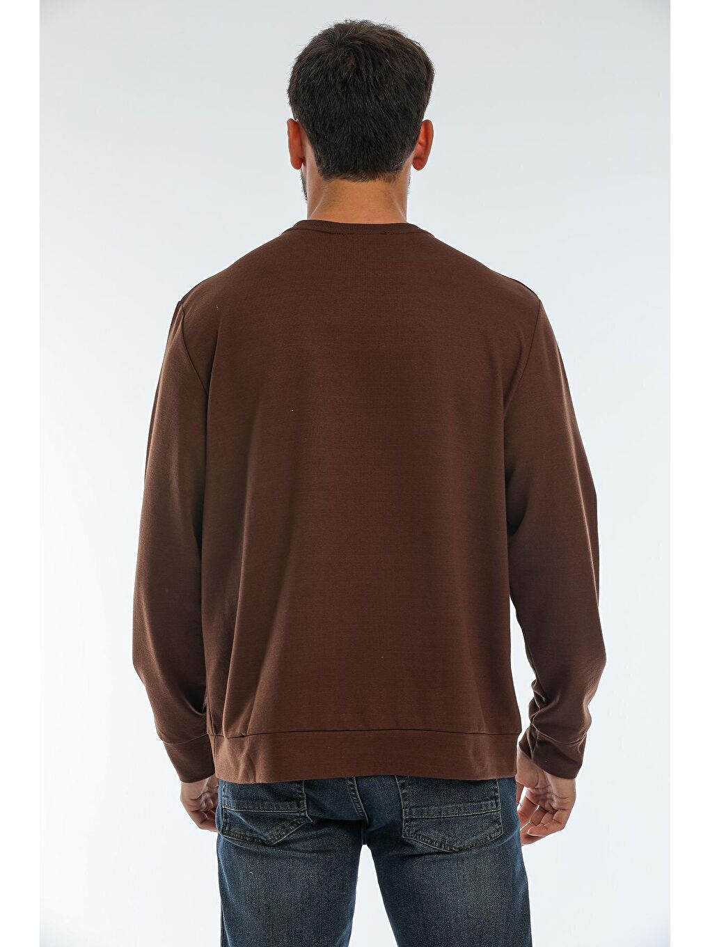Kahverengi Erkek Bisiklet Yaka Regular Fit Air Baskılı İnce Sweatshirt SPR22SW131-4
