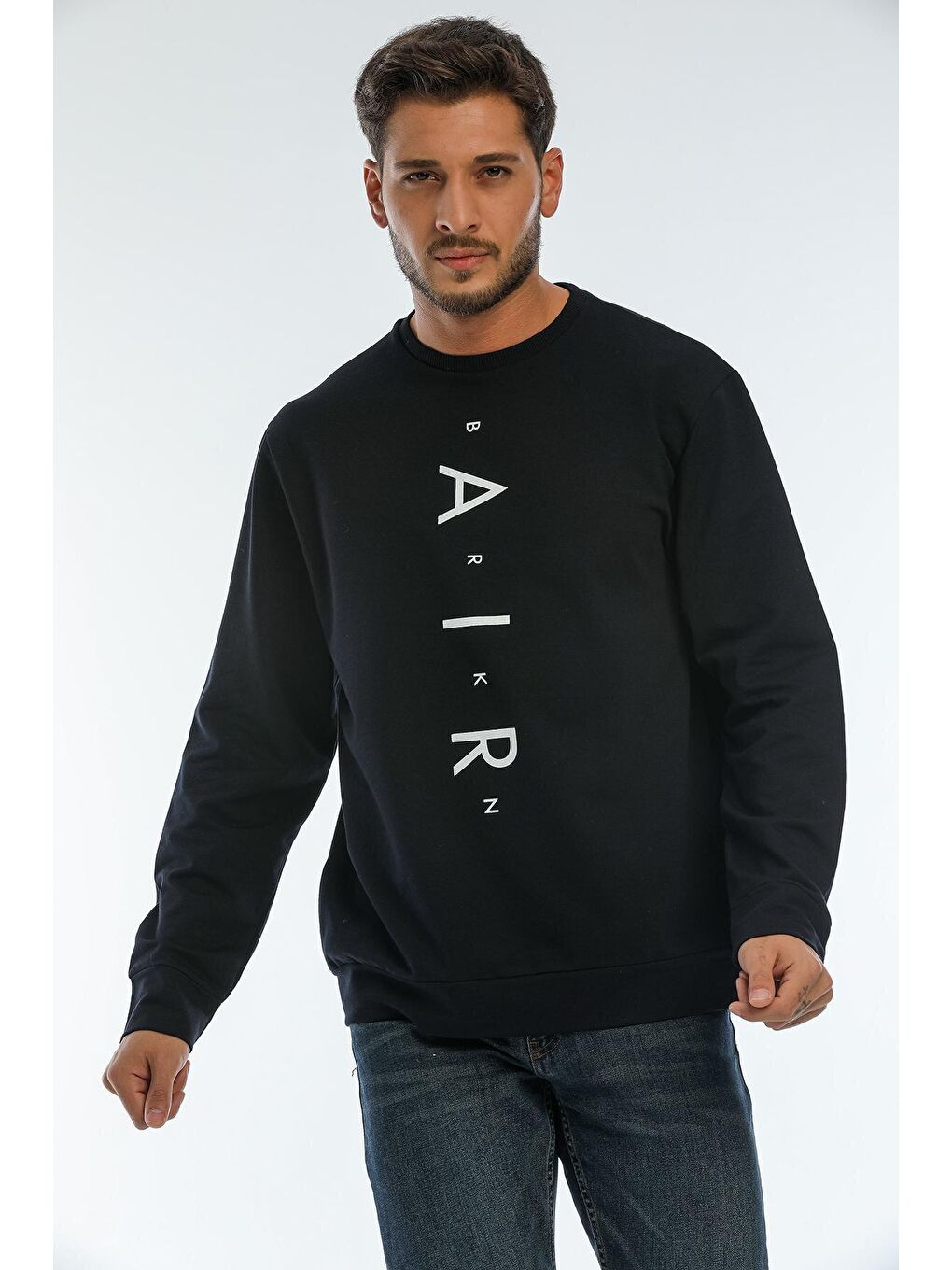 Lacivert Erkek Bisiklet Yaka Regular Fit Air Baskılı İnce Sweatshirt SPR22SW131-2