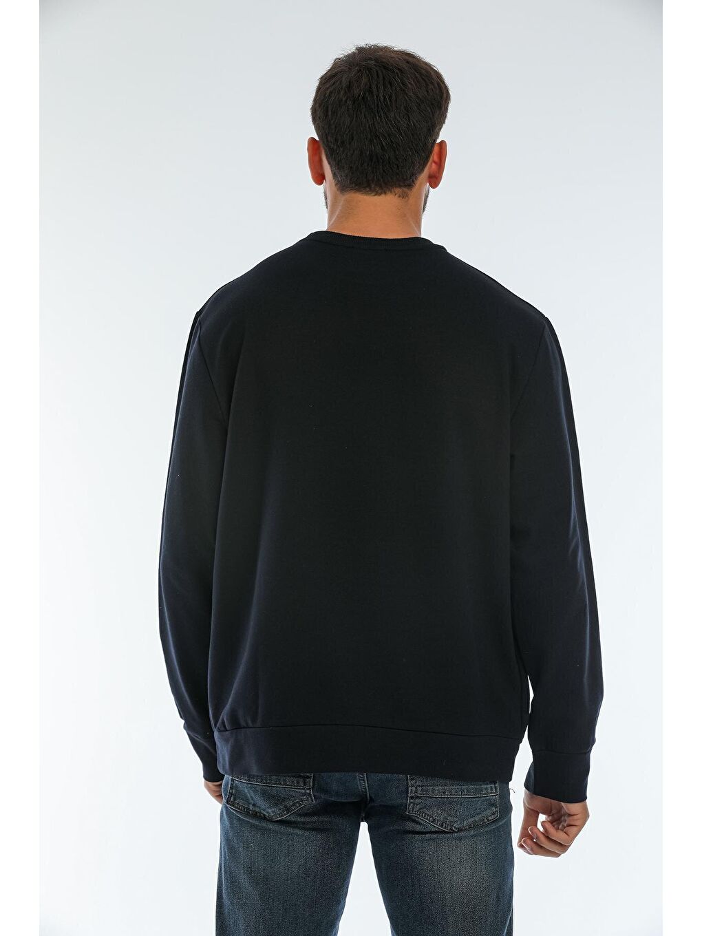 Lacivert Erkek Bisiklet Yaka Regular Fit Air Baskılı İnce Sweatshirt SPR22SW131-3