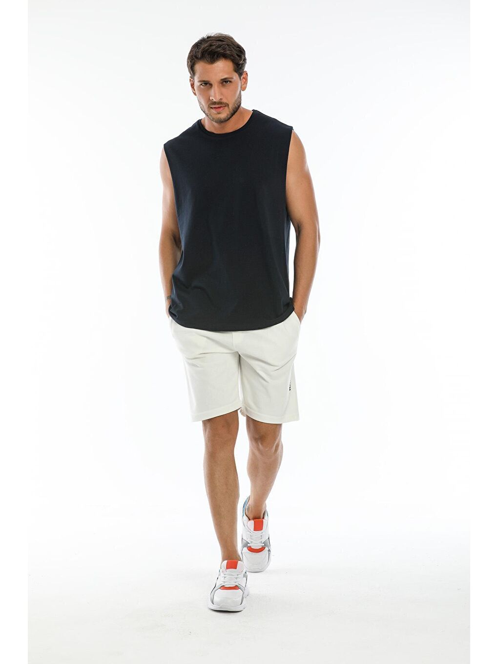 Lacivert Erkek Bisiklet Yaka Oversize Fit Tişort SPR21Y03