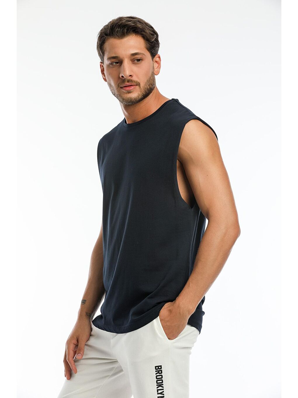 Lacivert Erkek Bisiklet Yaka Oversize Fit Tişort SPR21Y03-1